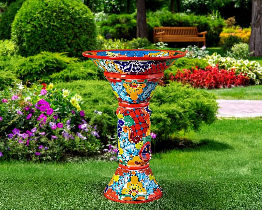 Talavera Bird Bath Handcrafted for Vibrant Gardens