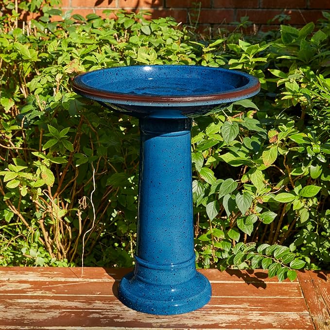 Talavera Bird Bath with Blue Rim (The Talavera Hub)